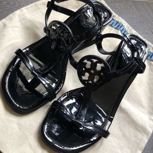 Tory Burch Miller Black Patent Block Heel Sandal